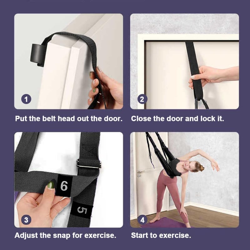 Elfzone أرجوحة اليوغا - حزام اليوغا، حبل تدريب الانحناء الخلفي مع مثبت الباب، معدات تدريب المرونة، حزام تمديد للمساعدة في اللياقة البدنية، الجمباز، الرقص، اليوغا الهوائية، الباليه - Image 2